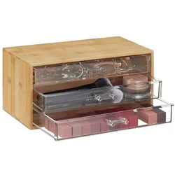 Relaxdays Kosmetik Organizer 3 Schubladen Hellbraun,Transparent
