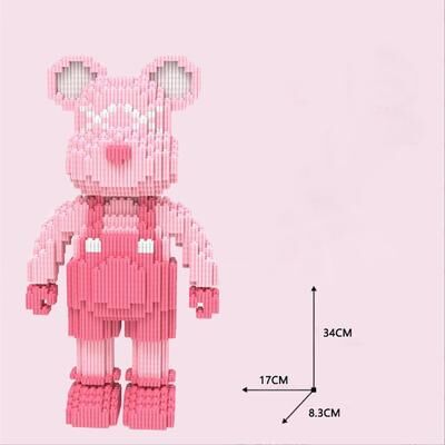 Smart Shopping Spot Cartoon Mini Love Bear DIY Building Block Toy With Light, Perfect Gift For Kids pink