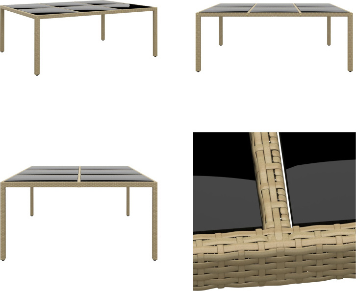 vidaXL Gartentisch 200x150x75 cm Hartglas und Poly Rattan Beige - Gartentisch - Gartentische - Garten-Esstisch - Outdoor Esstisch