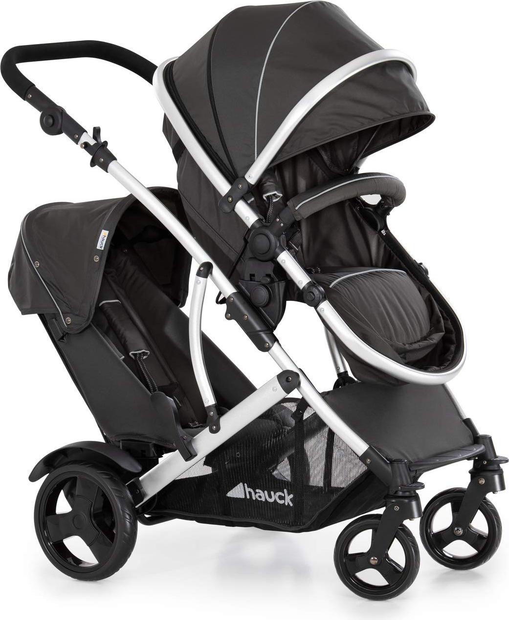 Kinderwagen Zwillingsbuggy - Aluminiumgestell - Schwarz - Ab Geburt bis 15 kg pro Sitz