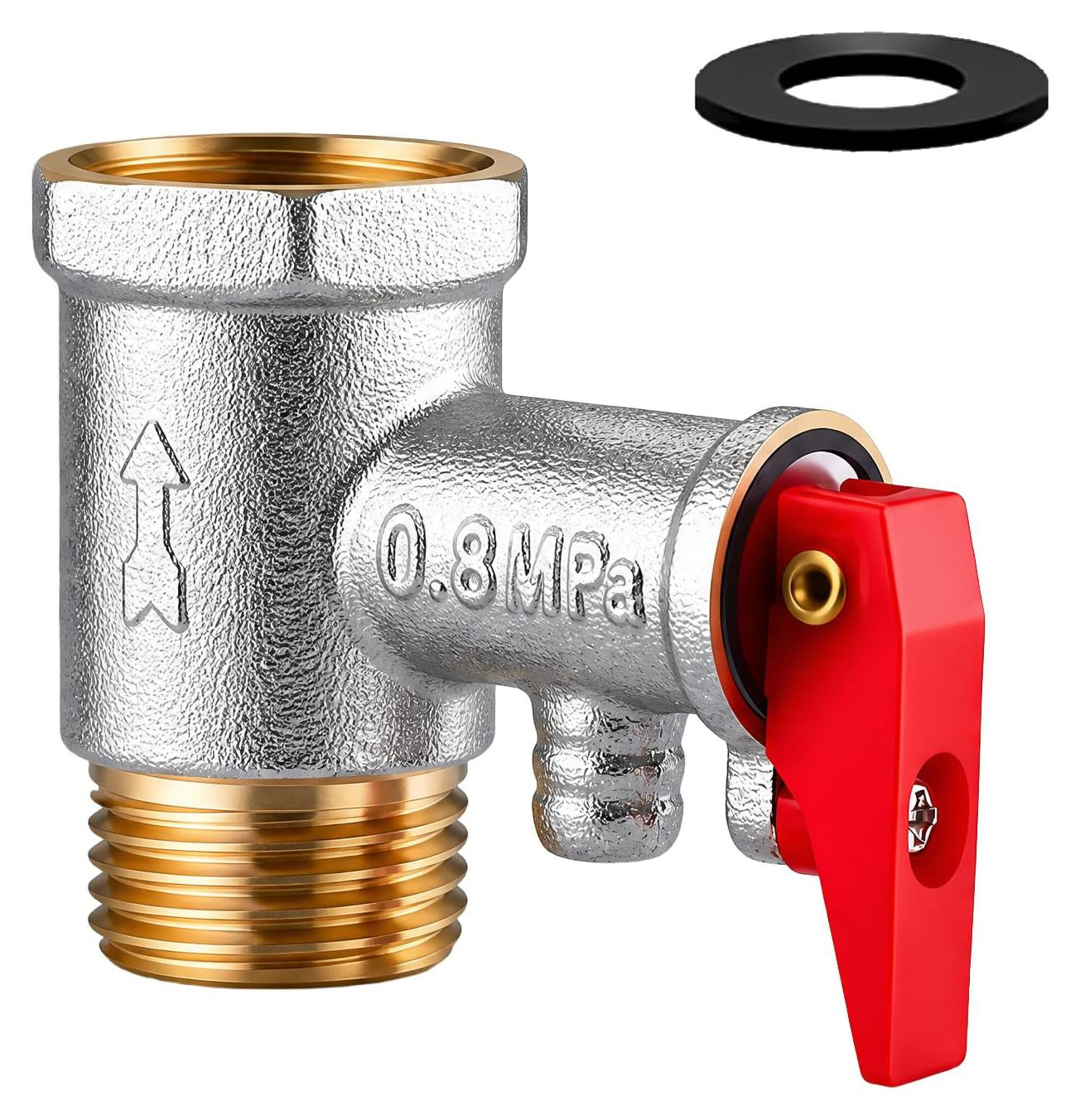 Dripio Veiligheidsventiel voor boiler, 1/2 inch, messing, 0,8 MPa, inclusief afdichtring