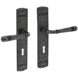 MS Beschläge Schildgarnitur Türbeschlag Antik Grau Türdrücker Langschild Buntbart 8-72mm