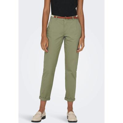 Chinohose ONLY "ONLBIANA – Chinohose mit Gürtel und Umschlagsaum", Damen, Gr. 38 (M), N-Gr, grün (aloe), Web, Obermaterial: 98% Baumwolle, 2% Elasthan, unifarben, slim fit knöchellang, Hosen Chinohose, slim fit, modisch, Web, Baumwollmischung