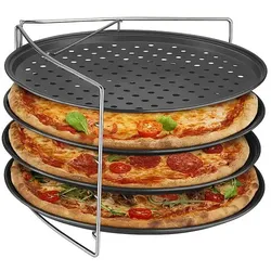 Relaxdays Loch Pizzablech 4er Set mit Gestell Anthrazit,Silber