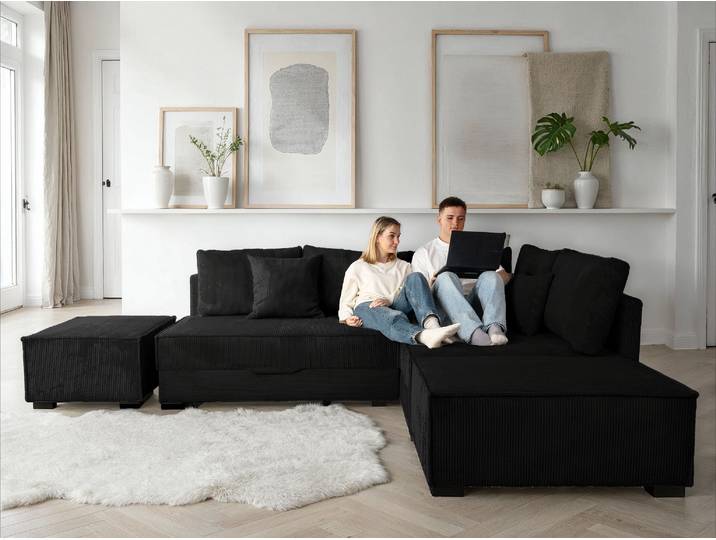 Home affaire Night & Day L-Form, B: 316 cm mit Dauer-Schlaffunktion 180x200 cm Set: Sofa & Hocker, Schlaffunktion, Bettkasten & Kissen, Boxspringbett