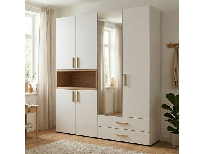 Grande armoire Merlino Dmora en bois mélaminé blanc 179x227h cm