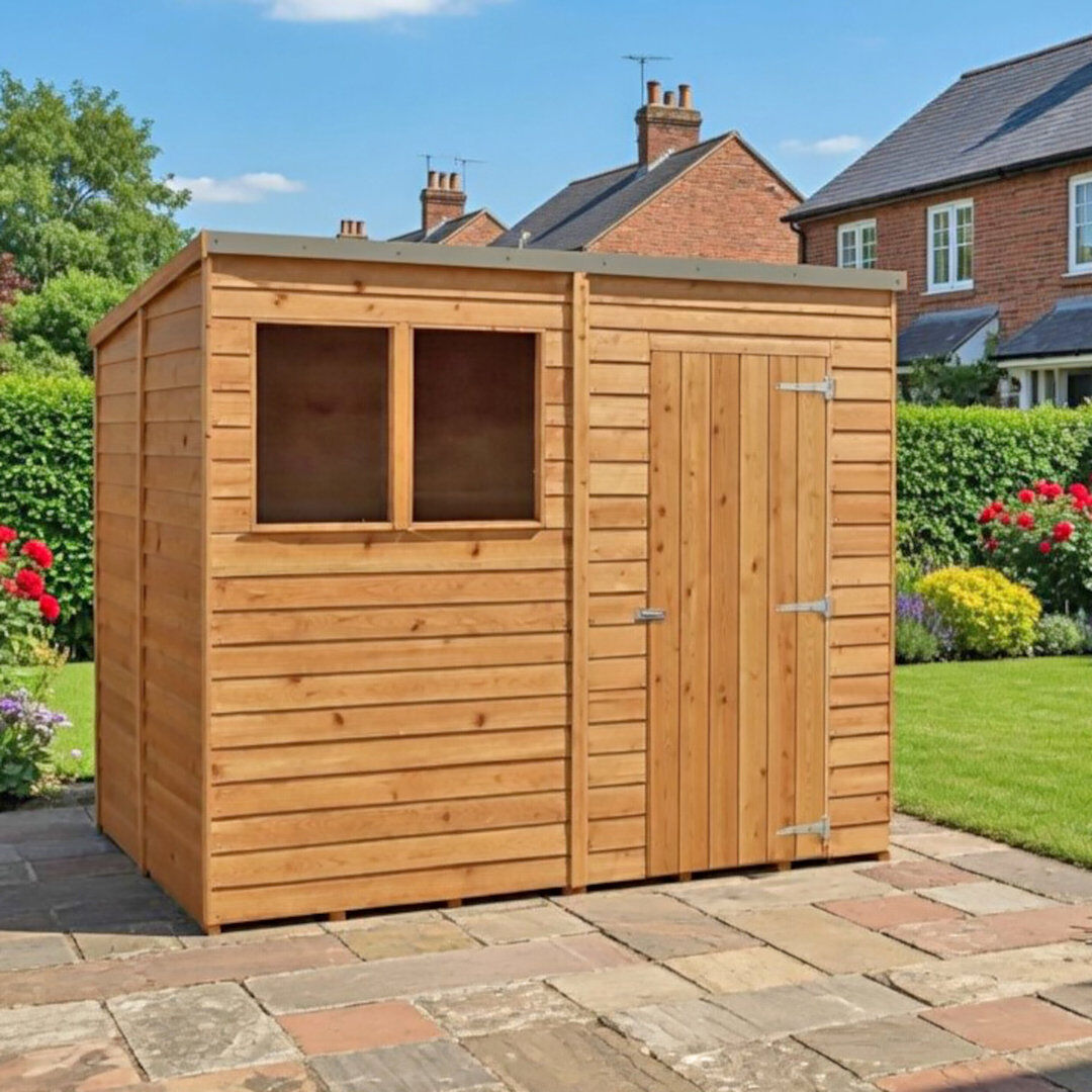 Shire GB Garden Value Overlap 8 x 6 Pent Shed Brown 239cm W X 176cm D X 204cm H
