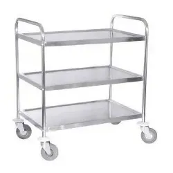 Servierwagen aus Edelstahl mit 3 Ablagen, 83 x 45 x 90 cm, Rollen mit Bremsen, max. Traglast 75 kg