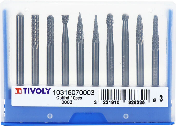 Lime carbure Tivoly MINI FRAISE DIAM 3 mm COFFRET 10 PIECES