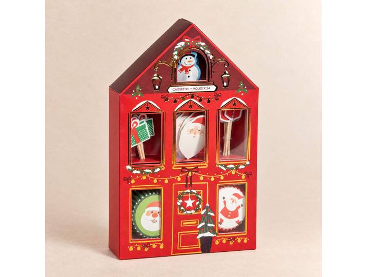 Set mit 24 weihnachtlichen Cupcake-Förmchen und -Pickern