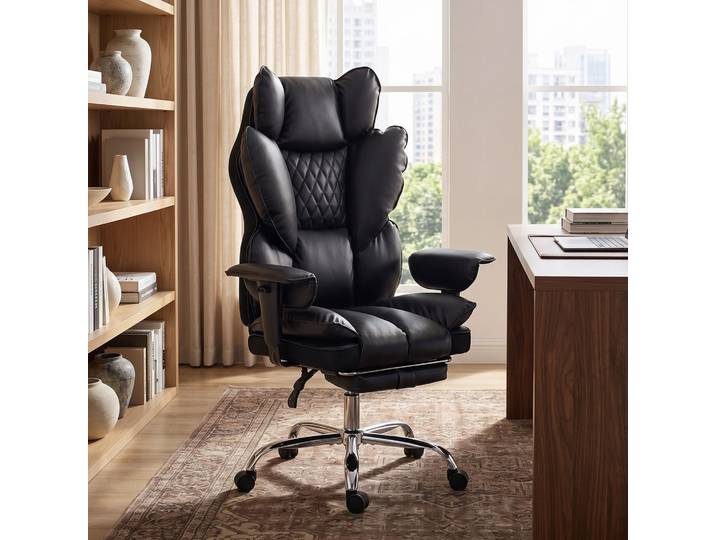 HOMCOM Fauteuil Bureau Similicuir Inclinable Noir 180kg