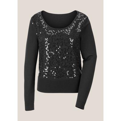 Longpullover MADELEINE "Pullover Rundhals-Pullover mit Pailletten", Damen, Gr. 48, schwarz, Obermaterial: 100% Schurwolle WV., Modern, normal, Rundhals, Pullover Longpullover