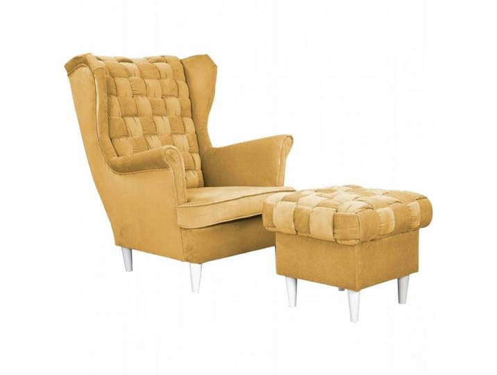 Family Meble Sessel Family Meble Carol Ohrensessel mit Hocker Samt AMORE 28 Honiggelb