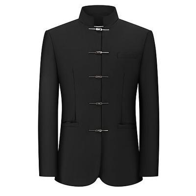 Herren Blazerjacke Lässig Täglich Outdoor Mode Chinesischer Stil Frühling Ganzjahres POLY Einfarbig Minimalistisch Mode Einreihig Vorne geknöpft Blazer Schwarz