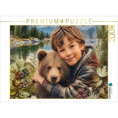 CALVENDO Puzzle Freunde der Wildnis. Kanadischer Junge & Bärenjunges | 2000 Teile Lege-Größe 90x67cm Foto-Puzzle für glückliche Stunden