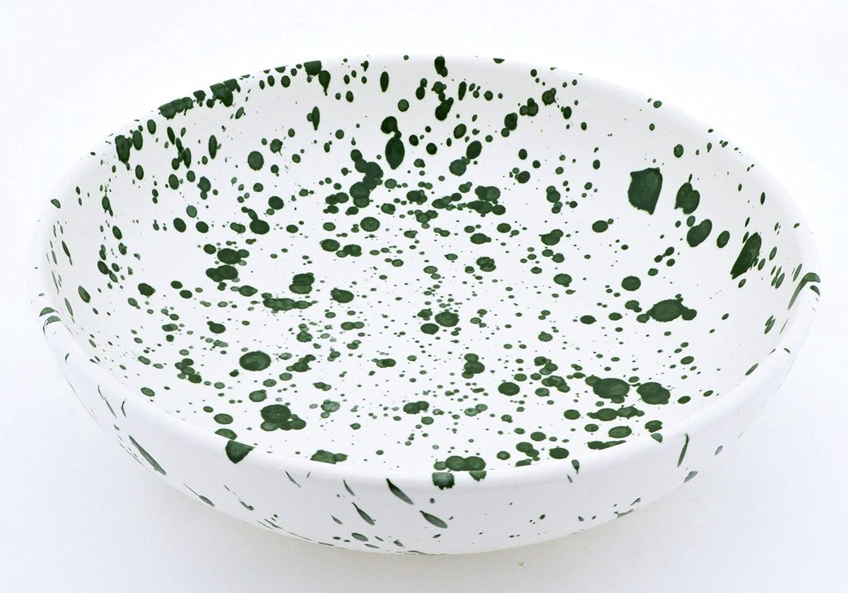 Handgemaakte unieke groene saladekom van 27 cm