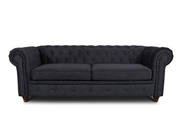 Sofnet - Sofa Chesterfield Asti 3-Sitzer (Schwarz, Capri 19) Couchgarnitur, Polstersofa, Glamour Design, Strukturstoff, Holzfüße, komfortabel für Wohnzimmer