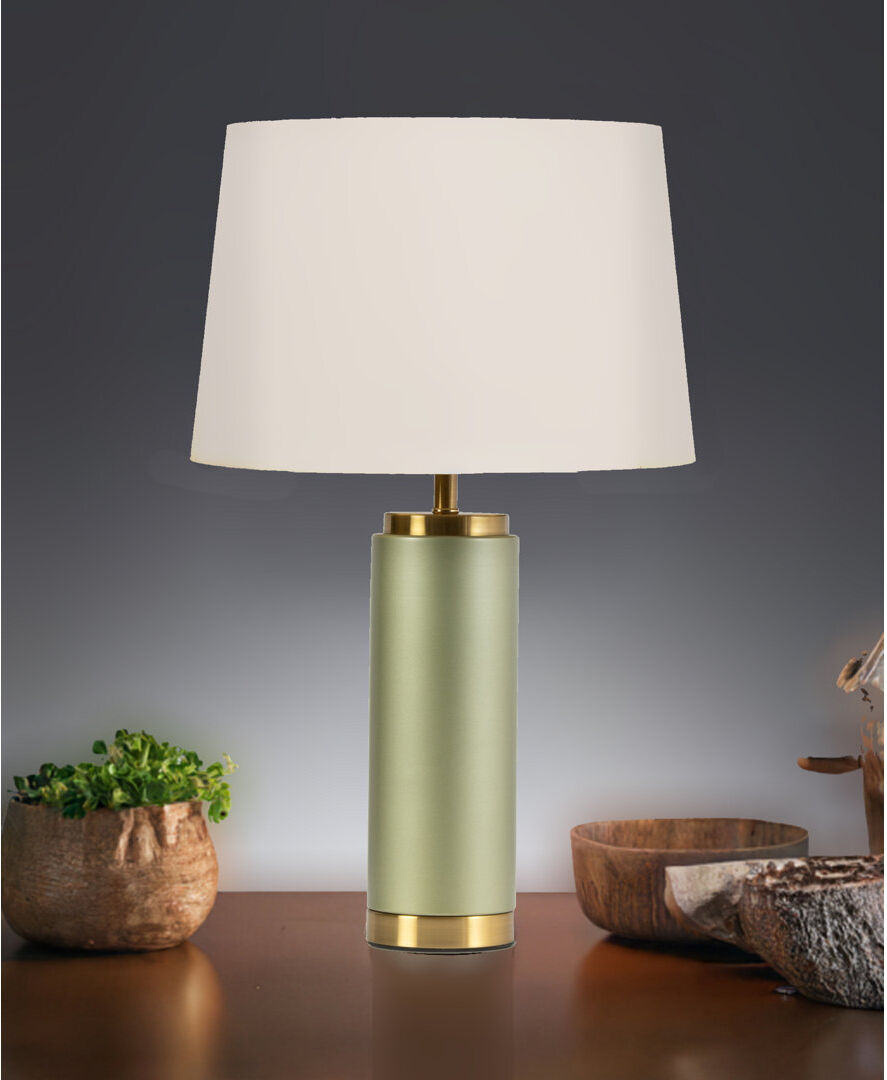 17 Stories Cylinder 55cm Metal Ceramic look Table Lamp Green/Ivory 56cm H X 35cm W X 35cm D