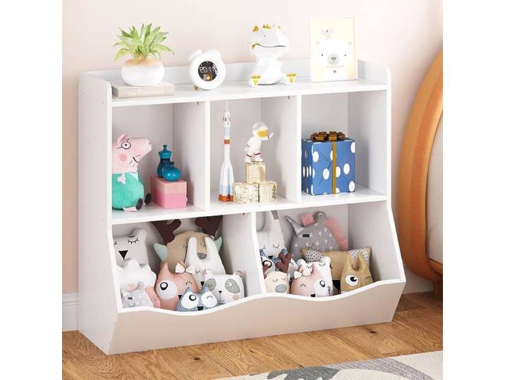 Bibliothèque en Bois Pour Enfant Avec 5 Compartiments et Etagère Meuble Jouet Rangement 91.5x39x80 cm