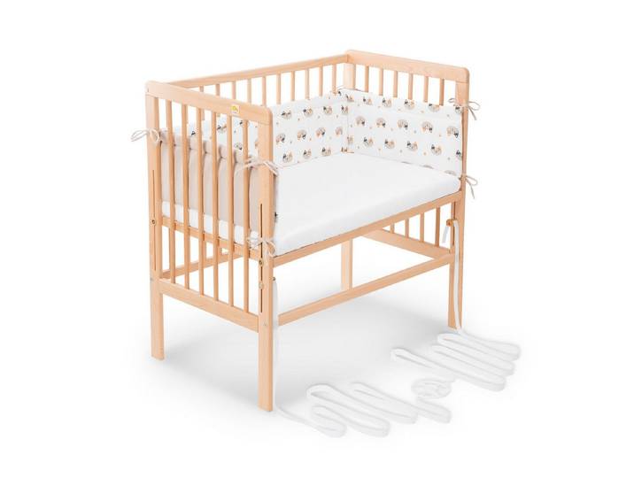 FabiMax Beistellbett Babybett Boxspring klar lackiert, 90 x 55 cm Liegefläche, aus Buchenholz, Stufenlos höhenverstellbar 40-73 cm, Holz-Lattenrost