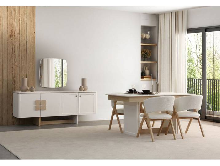 Xlmoebel Esszimmer-Set XLMOEBEL Esszimmer Set in Beigeton mit Sideboard und Spiegel, (8-St), Made in Europa