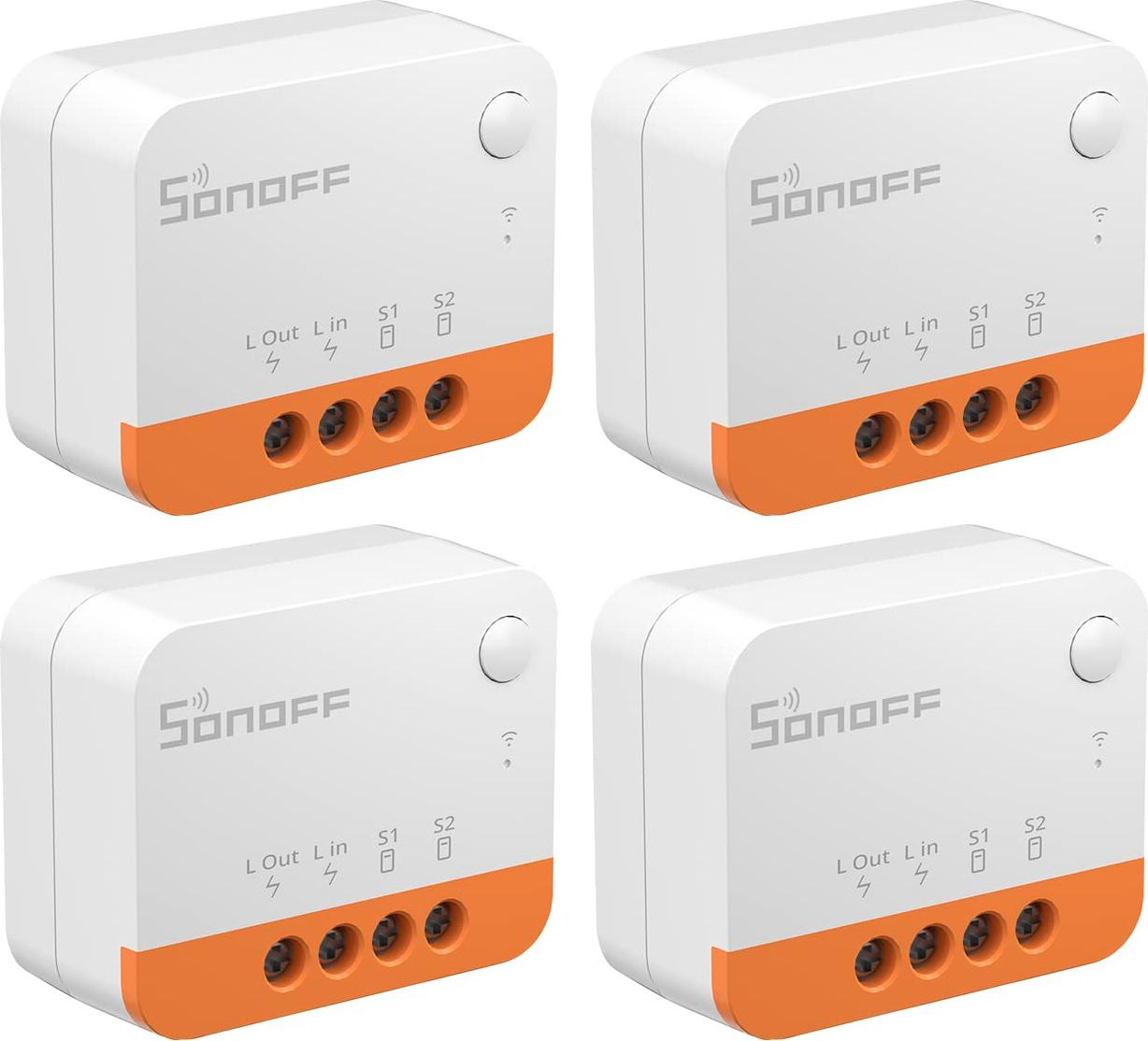SONOFF ZBMINIL2 Slimme Zigbee-schakelaar, 4 stuks, 2-weg, geen nulsnoer nodig, compatibel met Alexa, Google Home en Home Assistant
