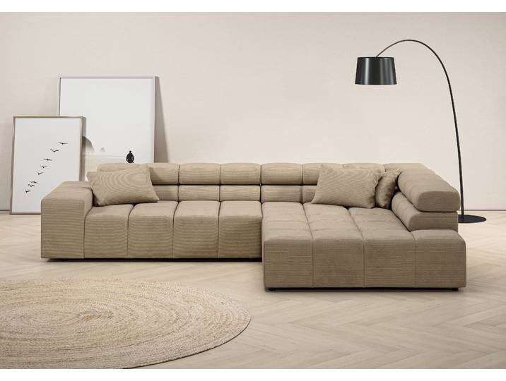Ecksofa, Beige, 319x215 cm, Struktur & Luxus-Microfaser, Mit Kopfteilverstellung, Modern, Inosign