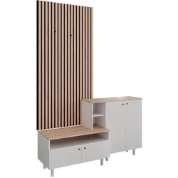 Vicco, Kleiderhaken + Wandgarderobe, Garderobenset Elano, Weiss/Eiche, 140 x 80 cm 2 Teile