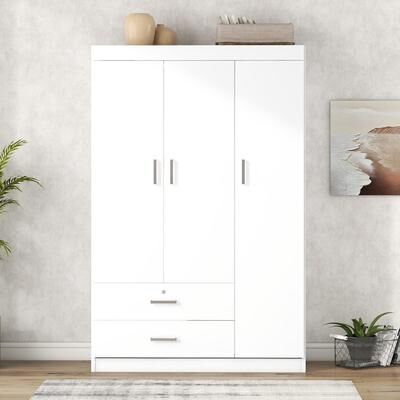 GREATPLANINC Bedroom Armoire Wardrobe with Drawers, Shelves and Hanging Rod