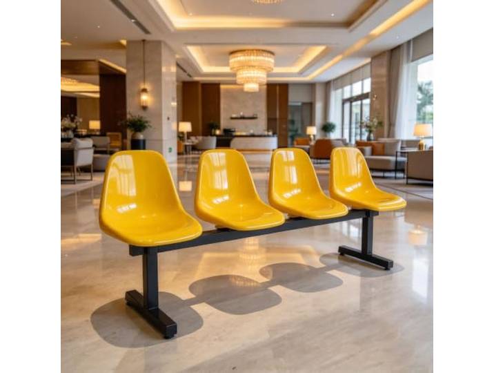 Wartezimmer Sitzbank mit Kunststoffsitzen und Metallgestell, Mehrsitzbank Verbundene Kunststoffsitze mit Metallgestell für Empfangsbereiche, Büros und Wartezonen(Giallo,200cm/78.7inch)