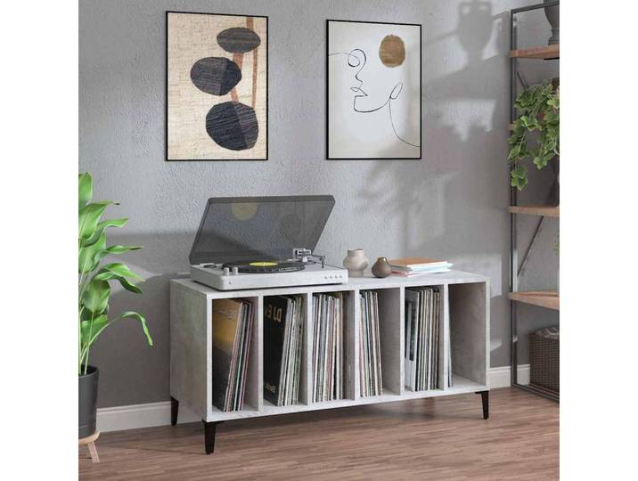 furnicato Sideboard Plattenschrank 100 x 38 x 48 cm Betongrau (1 St), Stabiles Vinylregal mit Ablagefläche für Plattenspieler im Büro