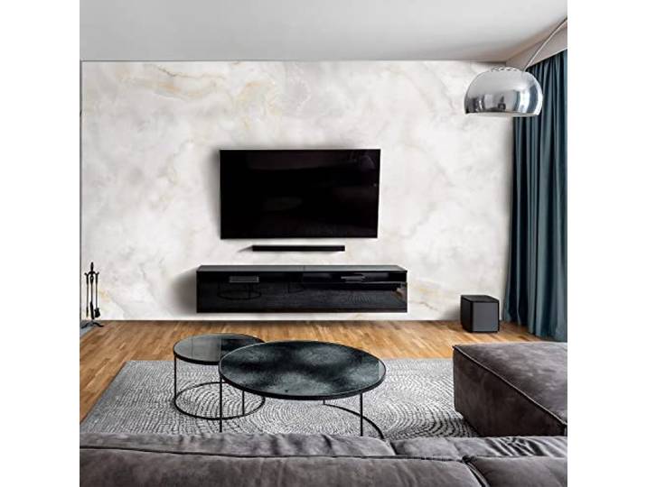 dedeco Wohnzimmer-Rückwand Marmor V12, 300x150cm Aluminium 3mm UV glänzend Dekorative Wohnzimmer-Rückwand, Alu-Verbundplatte mit UV-Lack glänzend – fugenlos, pflegeleicht, TV-Wand, Made in Germany