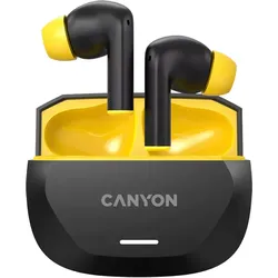 CANYON In-Ear Kopfhörer HEXAGON 7 TWS ANC+ENC, Black Yellow Bluetooth 5.4, Unterstützung für kabelloses Laden, Aktive Geräuschunterdrückung, 4 Mikrofo