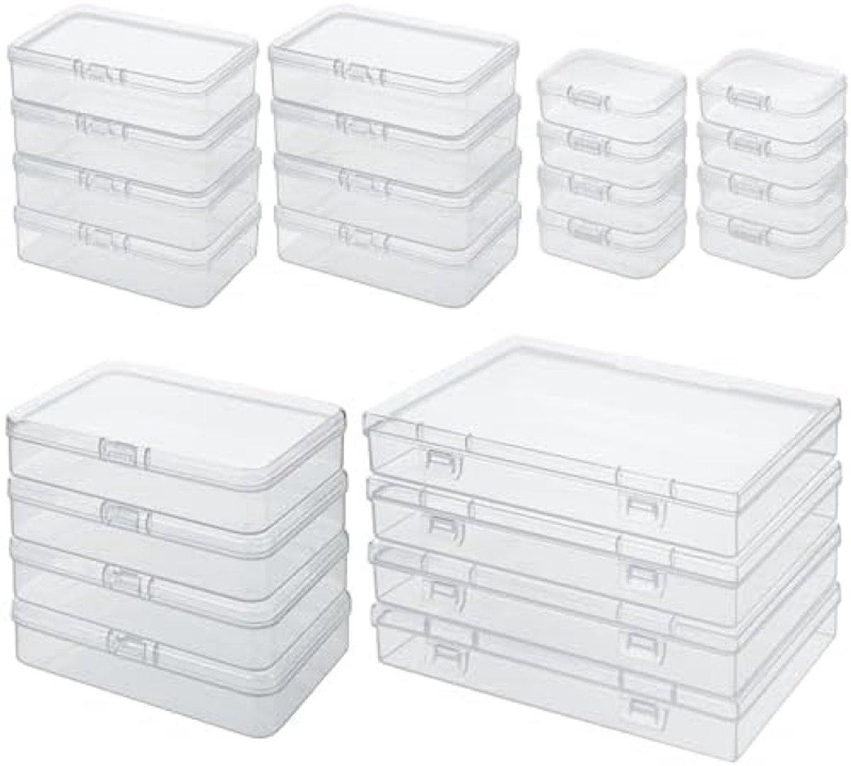 PromoHome Set van 24 transparante plastic opbergboxen met scharnierende deksels en stapelbaar ontwerp