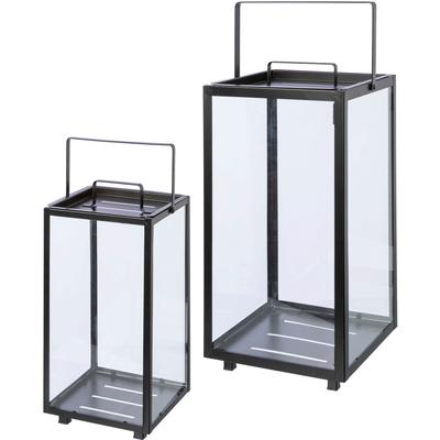 Kerzenlaterne OTTO HOME "Anela, Stumpenkerzenhalter", schwarz, B:23cm H:54cm T:23cm, Metall, Kerzenhalter, Kerzenhalter aus Metall und Glas