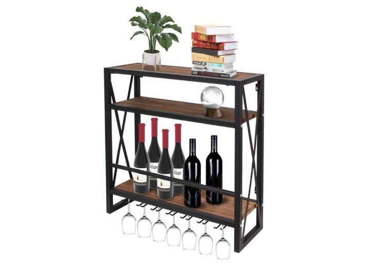Etagère à bouteilles murale - TODECO - Rack mural 3 étages - 60x20x62 cm - Capacité 12 bouteilles - Métal & Bois