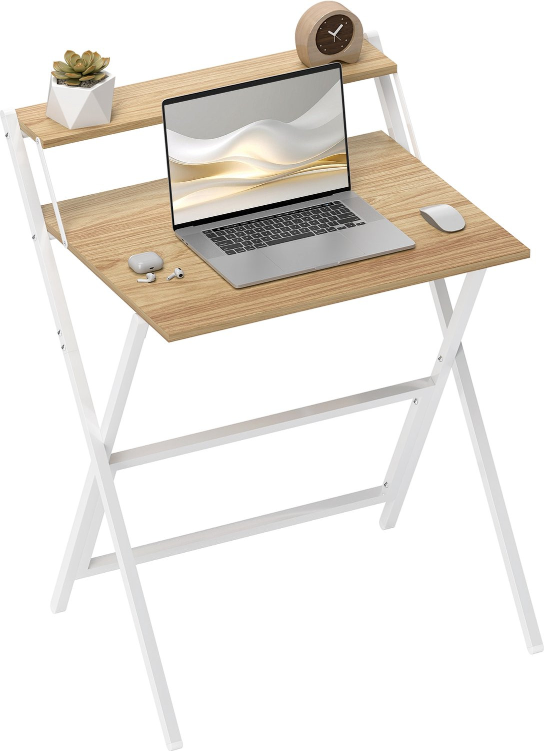 Opklapbaar bureau met opbergplank voor slaapkamer of thuiskantoor, naturel hout, B: 65,5 cm, D: 45 cm