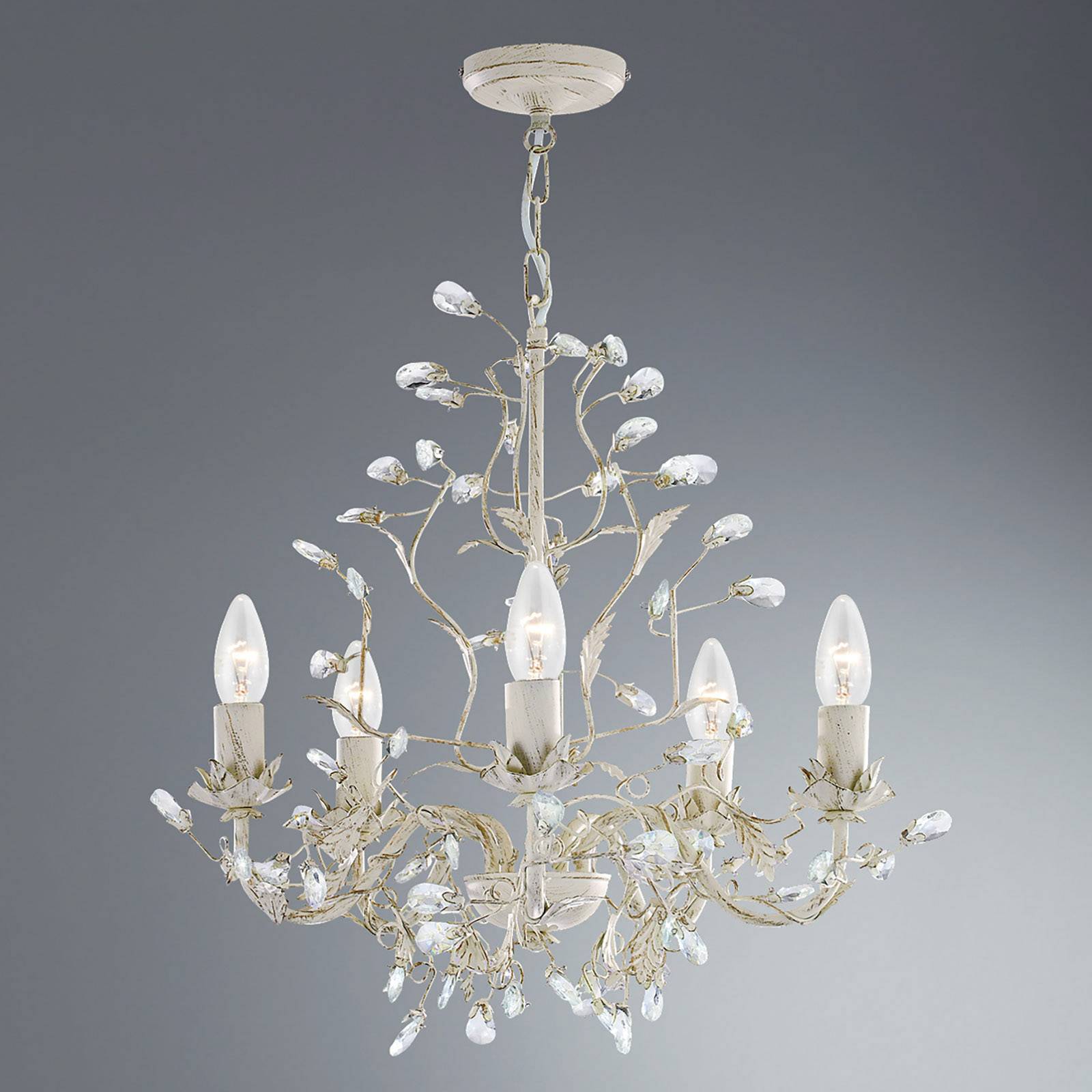 Searchlight Chandelier Almandite, dimmable, Cream / amber, Living / Dining Room, metal, Florentine, Ceiling Light