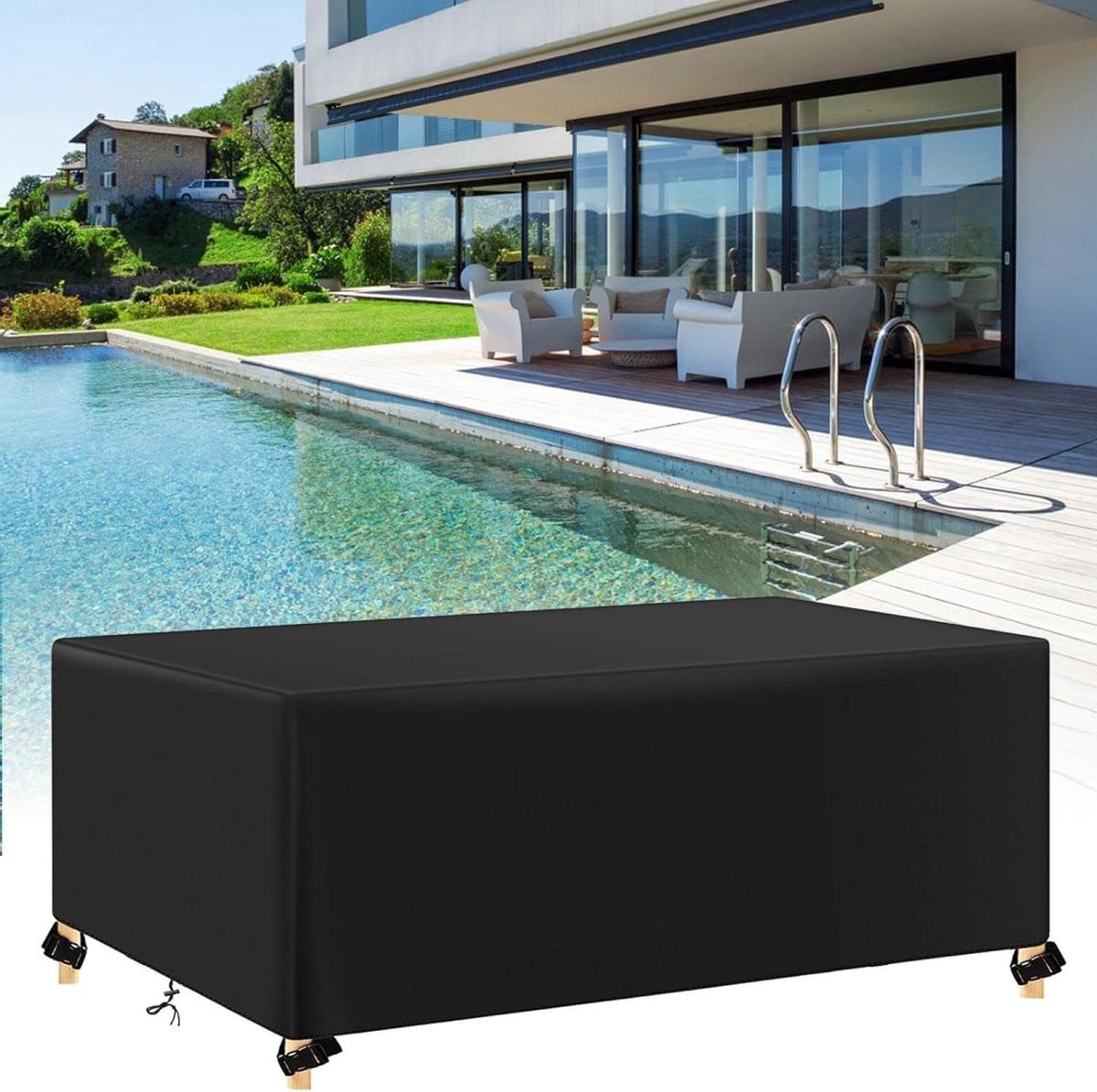 Waterdichte Terrasstoelhoezen van 420D Oxford Stof - Zwart - B/D/H: 225 x 90 x 90 cm
