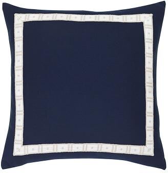 "Applique Trim Sunbrella Outdoor Pillow Cover - Canvas Navy 20"" x 20"" - Ballard Designs"