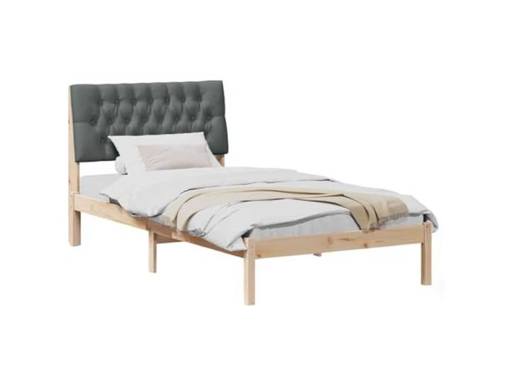 KTHLBRH Bett mit Kopfteil, braun beschichtet, 100 x 200 cm Massives Kiefernholz, Lattenrost, Kopfteil an der Wand, leicht zu reinigen