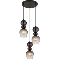 Pendelleuchte Hängelampe Esszimmerleuchte Rauchglas 3-Flammig E27 schwarz matt