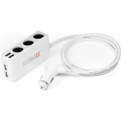 Technaxx Autoladegerät 4USBAnschlüssen und 3fachVerteiler, Auto Adapter, Weiss, Grau