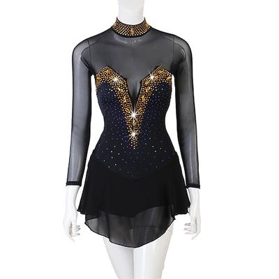 Tanz Salsa Latein Tanzkleid Strass Damen Performance Training Langarm High Spandex Tüll