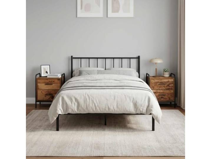 Favemtsl Nachttisch 2er Set Altholz 40x30x50 cm Beistelltisch Kompakter Beistelltisch fürs Schlafzimmer mit 2 Schubladen, stabilem Stahlrahmen und Metallgriff für einfache Nutzung.