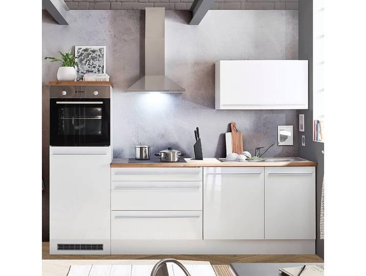Premium Küchenzeile 260 cm 260 x 200 x 60cm Weiß/Hochglanz Weiß