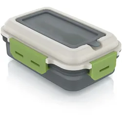 Arendo, Lunchbox 1,2 l, rechteckig, luftdicht, Brotdose, Trenntablett & Spork, grau/grün