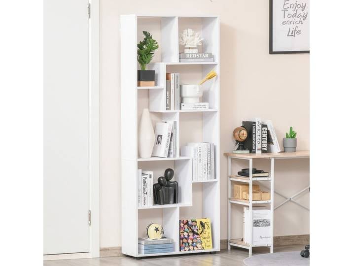 MOTHINESSTO9-Bibliothèque étagère Zig zag Design Contemporain 70L x 24l x 178H cm Panneaux Particules Blanc