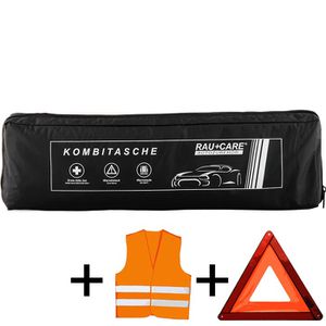 RAU-Autozubehör Erste-Hilfe-Tasche Kombi, schwarz, nach DIN 13164 gefüllt, Warndreieck- & weste, KFZ