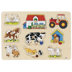 Goki Motorikspielzeug 57908, Bauernhof I, Steckpuzzle aus Holz, ab 1 Jahr